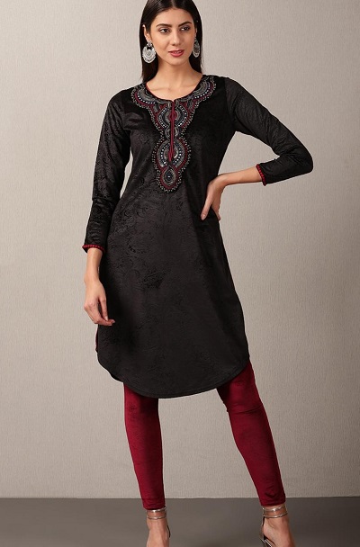Black embroidered velvet kurti pattern