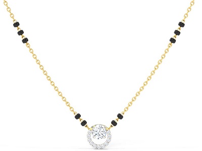 Circular Solitaire Mangalsutra Pattern With Black Beads