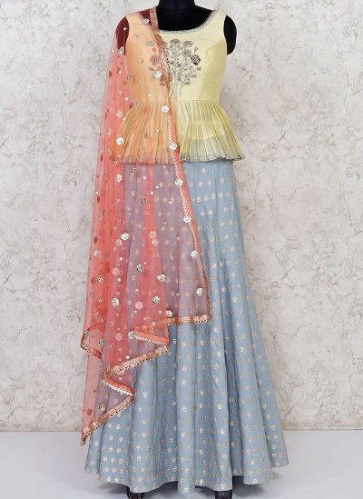 Contrasting Color peplum design lehenga