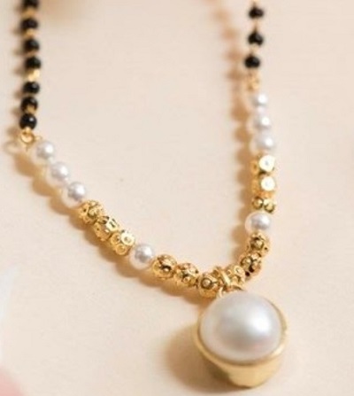 Dainty Pearl work mangalsutra pendant design