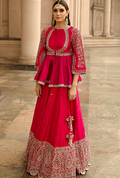 Embroidered Jacket Style Peplum Lehenga