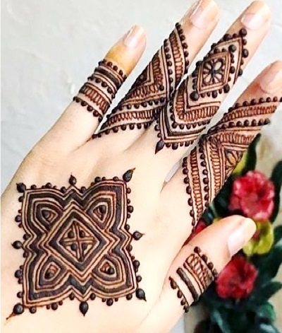 Geometric Pattern Inspired Back Hand Mehndi