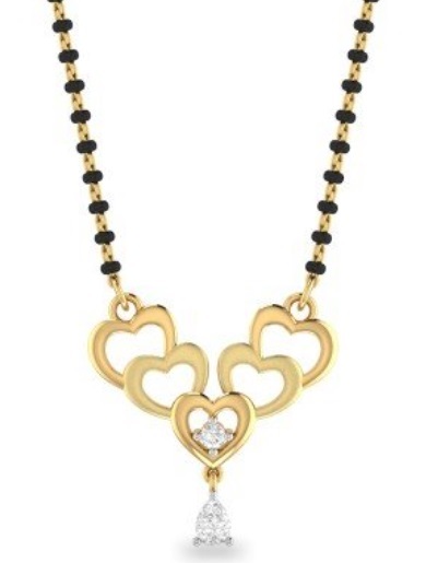 Gold heart shaped mangalsutra pattern with Solitaire