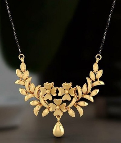 Gold only floral leaf shaped mangalsutra pendant pattern