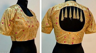 Golden Silk Blouse With Tassels