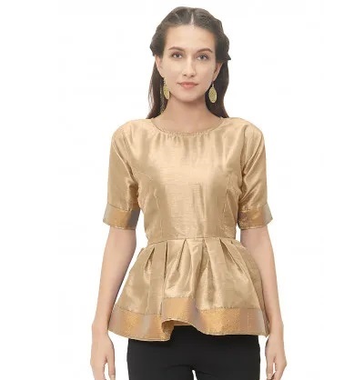 Golden Silk peplum blouse with pleats
