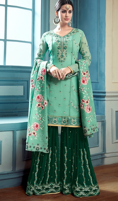 Green Kurti Sharara Dress For Festivals