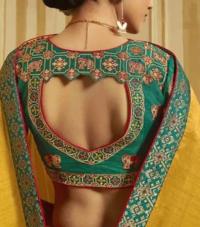 Green Silk Saree Blouse Pattern With Embroidery