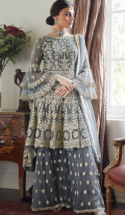 Grey Thread Work Sharara Dress