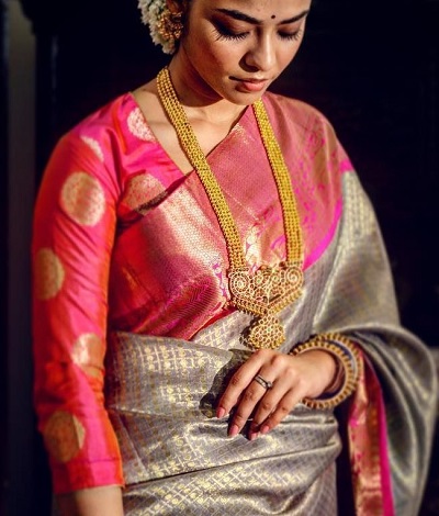 Orange Silk Blouse With Three Fourth Sleeves