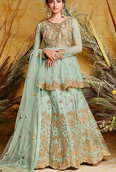 Pastel Blue Peplum Style Lehenga Design