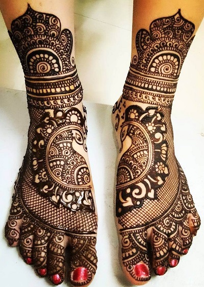 Peacock Inspired Full Foot Mehndi Design