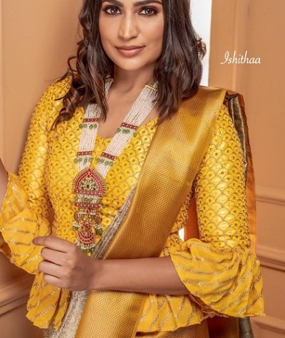 Peplum Yellow Silk Saree Blouse