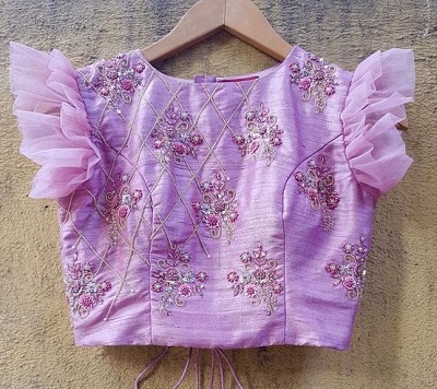 Princess Cut Silk Blouse With Ruffled Net Sleeves