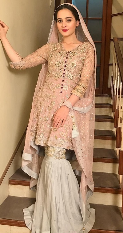 Punjabi Bridal Short Sharara Suit With Net Dupatta