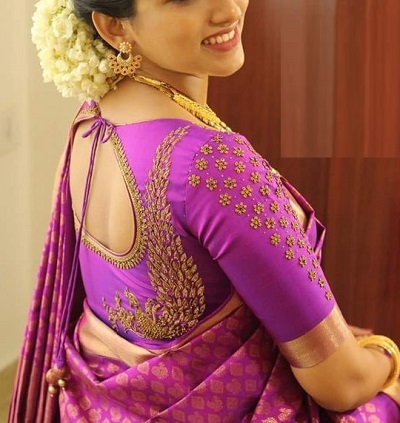 Purple Embellished Silk Blouse Design For Festivals