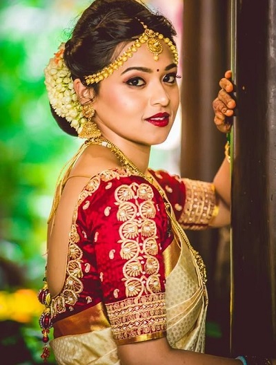 Red Silk Blouse With Embroidered Sleeves