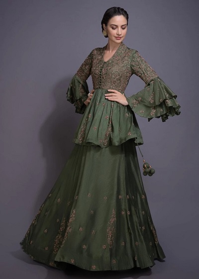 Ruffled Sleeves Peplum Lehenga Style