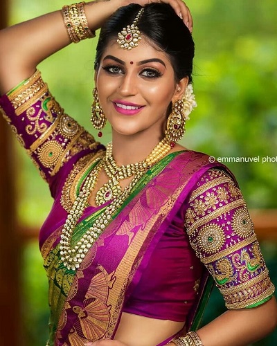 Sequin And Silk Work Saree Blouse Design