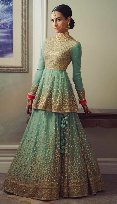 Sequin Work Long Peplum Blouse With Lehenga