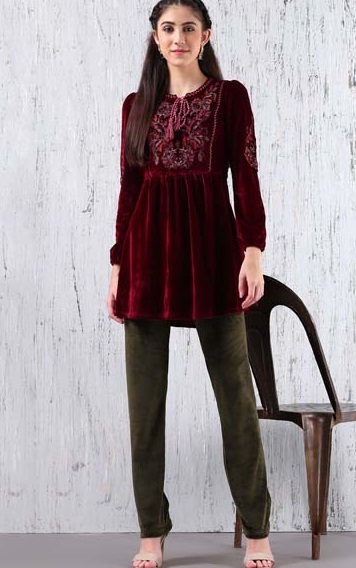 Short Anarkali style velvet kurta