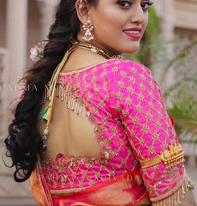 Silk Saree Blouse Design With Fringes Pattern