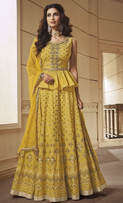 Stylish Yellow Peplum Style Lehenga Design