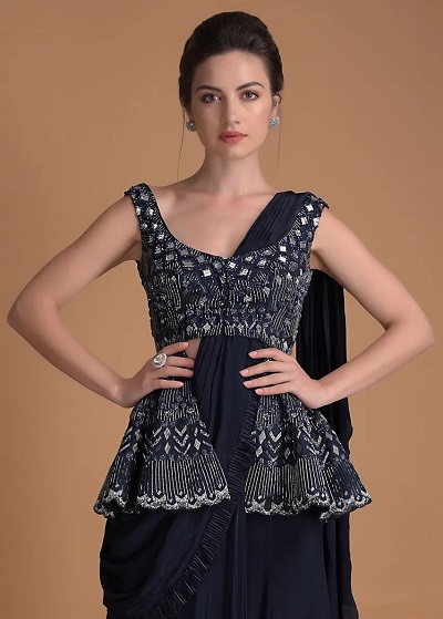 Stylish peplum blouse design for sarees