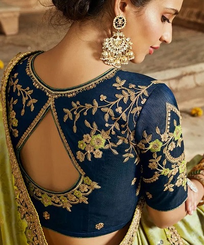 Unique Back Neck Line Silk Saree Blouse