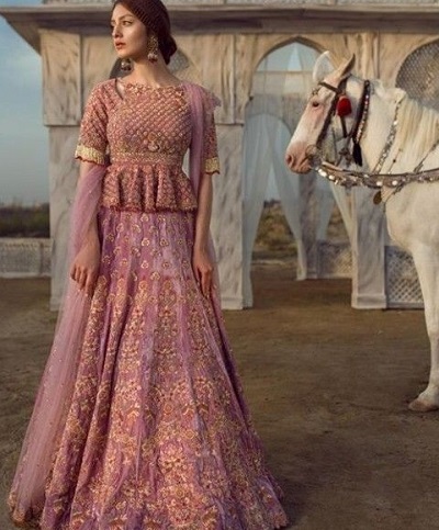 Wedding Wear Peplum Pink Lehenga