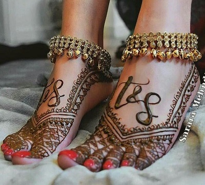 Bridal Foot Mehndi With Name Initials