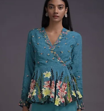Angrakha Style full sleeves peplum printed blouse