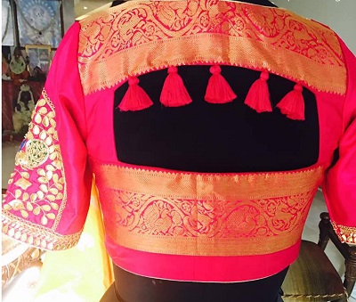 Back neck design with border for silk sarees