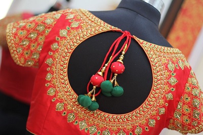 Back side design for embellished silk saree blouse design