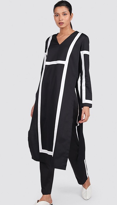 Black and white stylish kurta with pants