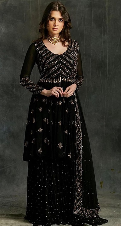 Black sequin studded lehenga kurta design