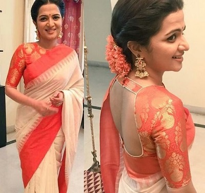 Brocade silk backless blouse for silk saree