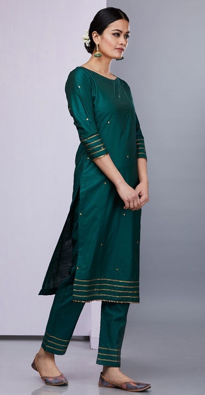 Emerald Green Slub Rayon Kurti With Matching Red Palazzo Pants – Chandler  Fashions