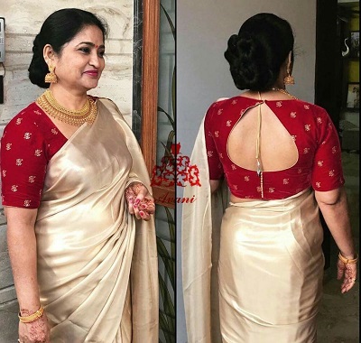 Drop shape back neckline cut out for silk saree