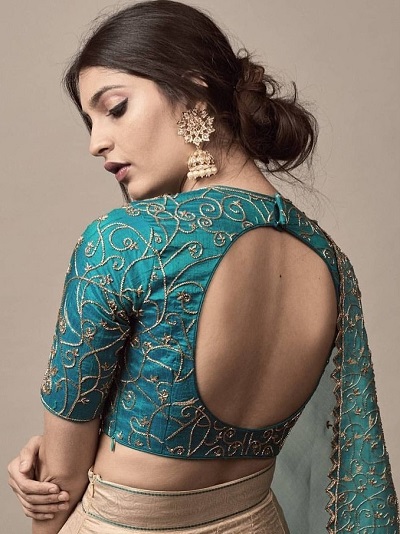 Embroidered silk blouse back design for silk sarees