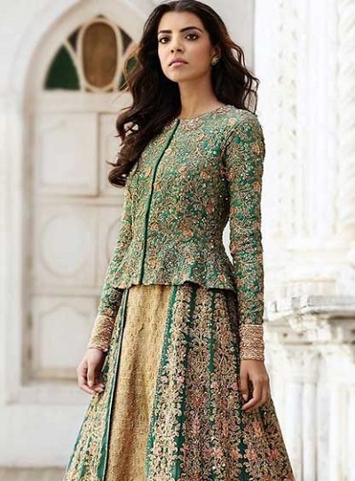 Full Sleeves Peplum Style Green Blouse Design