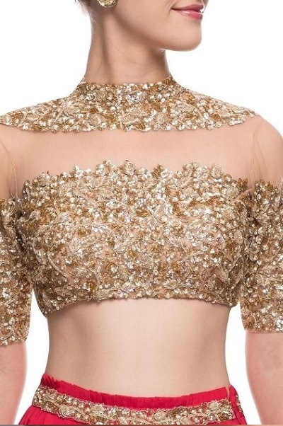 Golden Lehenga Blouse with Sequins And Stones