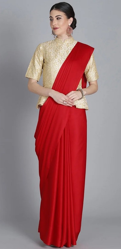 Golden Peplum Blouse With Embroidery
