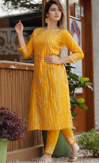 Gota patti work yellow kurti for parties and festivals