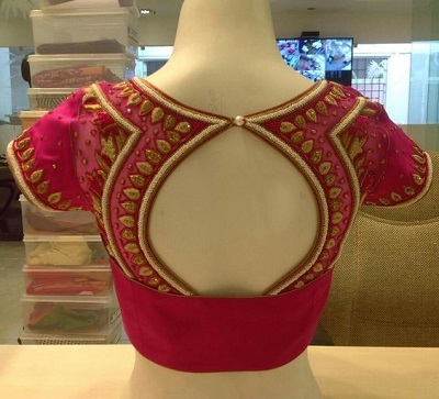 Heavy embroidered Silk blouse back design