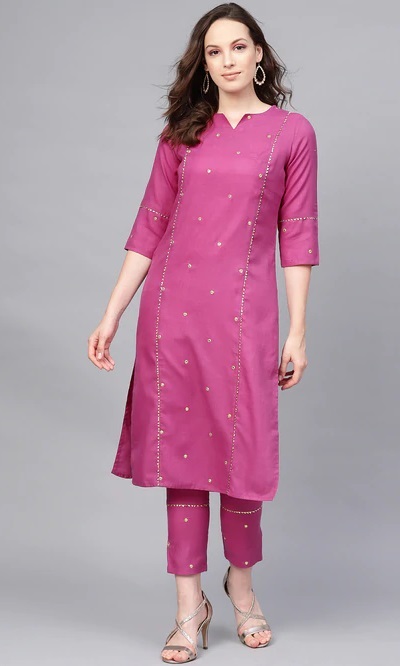 Magenta panelled kurta with stylish trouser pants