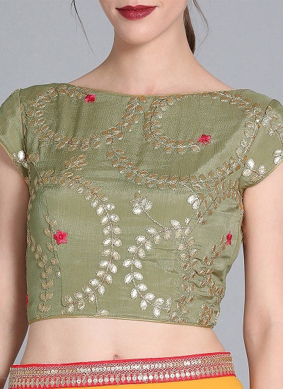 Mint Grey stylish Gota Patti work blouse design