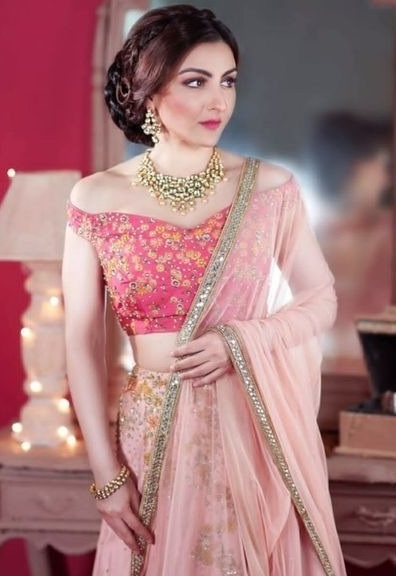 Off Shoulder Pink Embroidered Blouse For Lehenga Dress