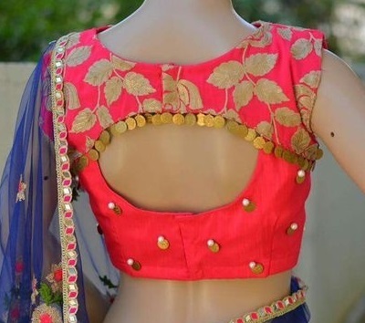 Patch work Silk blouse back side design with embroidery