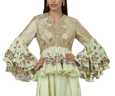 Peplum Blouse With Full Flared Multi Layered Sleeves